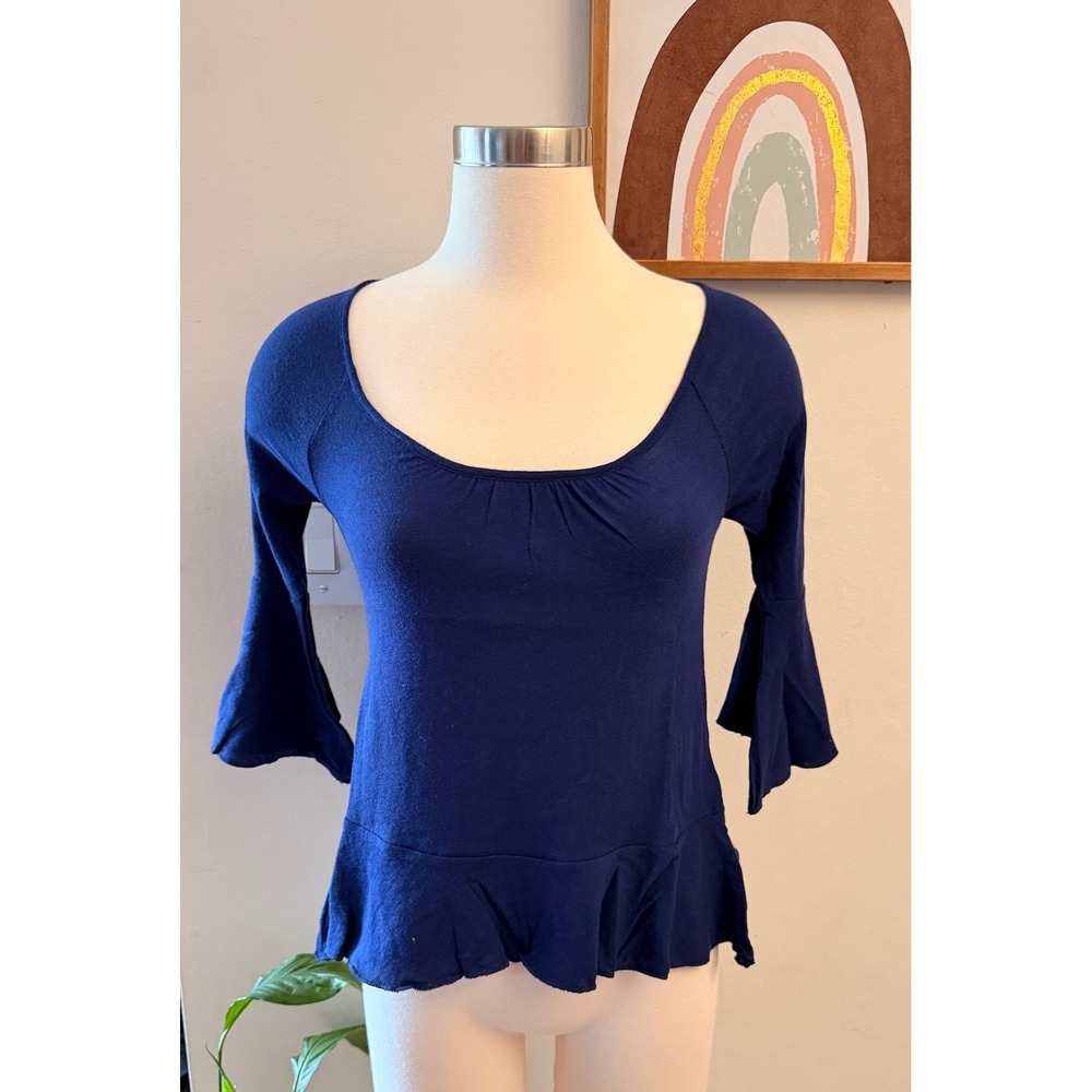 Chaser Bell Sleeve Peplum Top Womens XS Blue Sailboat Cotton